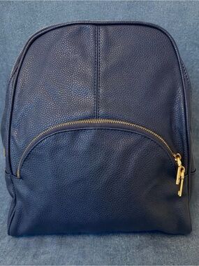Classic Navy Leather Backpack with Gold Hardware
